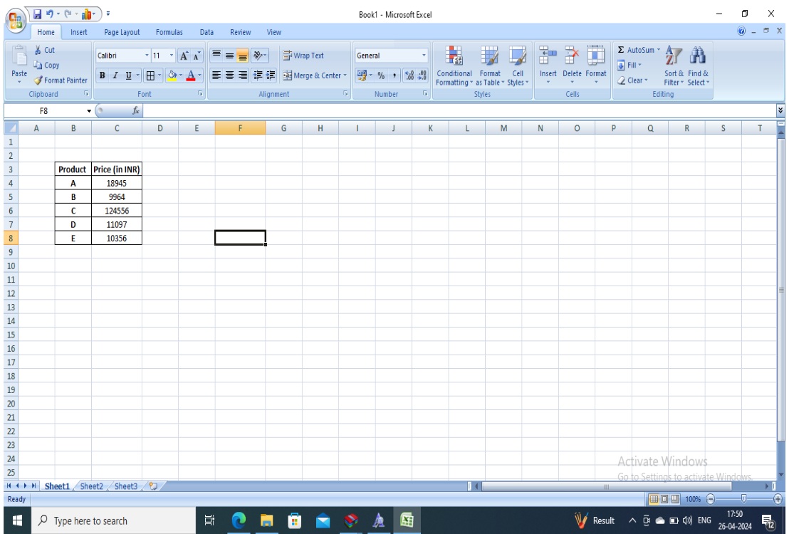 insert data in ms excel